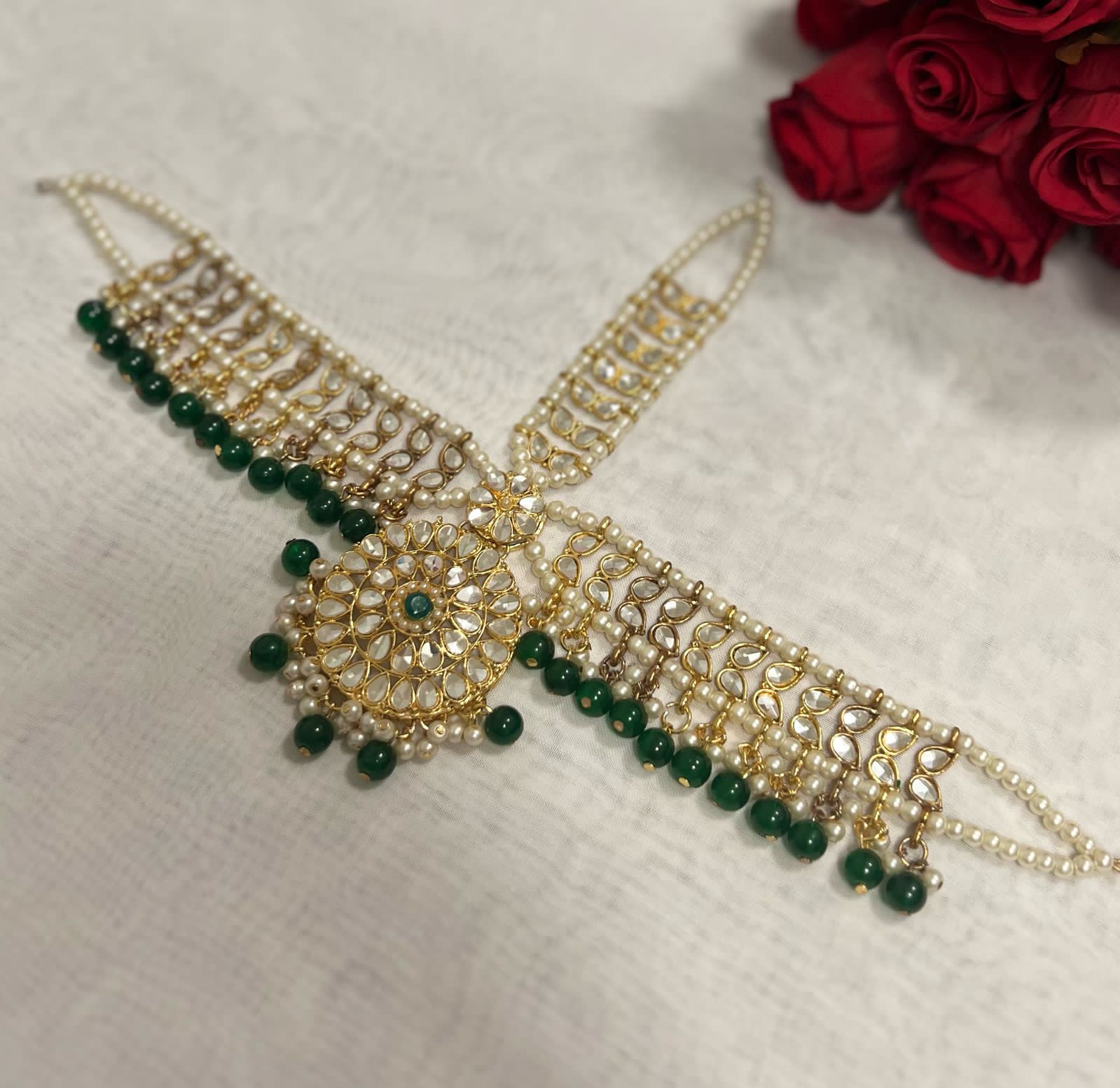 Royal Kundan Pearl Mathapati green